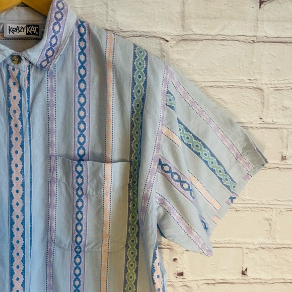 Krazy Kat Vintage 90’s Women’s Medium Shirt Pastel Western Boho Aztec Stripe - Picture 8 of 9